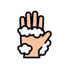 hand with foamy soap icon, line and fill style