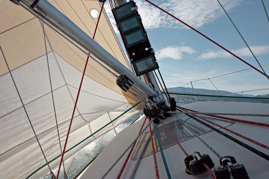 instruments and ropes on a sailing boat in Iceland