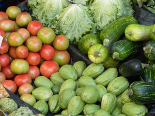 vegetables and fruits on a market