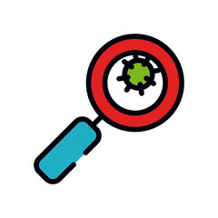 medicine concept, magnifying glass and virus icon, line and fill style