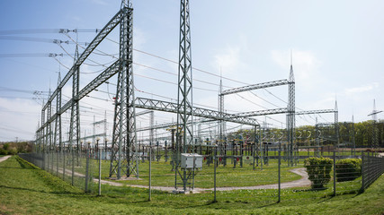 Fototapeta premium An electrical substation, part of an electrical generation, transmission, and distribution system