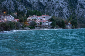 Fototapeta na wymiar View of the sea, mountains and coastline near Kotor, Montenegro