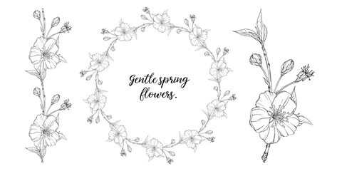 floral graphic composition with spring flowers