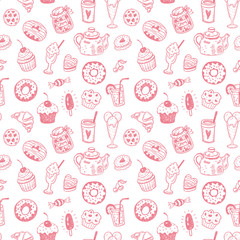 Seamless pattern with hand drawn doodle dessert
