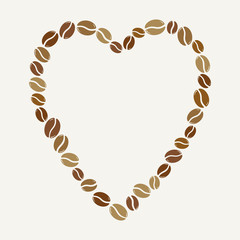Group of roasted coffee beans forming a heart