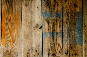 Wooden background made of old boards with spots of old paint.