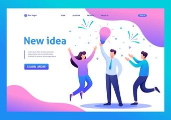 Young team Creates a new idea, teamwork. Flat 2D character. Landing page concepts and web design