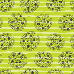 Seamless vector pattern with hand drawn doodle pizza