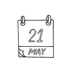 calendar hand drawn in doodle style. May 21. World Day for Cultural Diversity for Dialogue and Development, date. vector element
