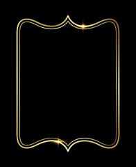 Golden shiny glowing vintage frame isolated