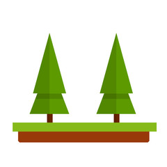 Forest. Green tree. Wood and nature. Grass and earth. Cartoon flat illustration. Summer season