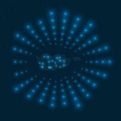 Cyprus digital map. Glowing rays radiating from the country. Network connections and telecommunication design. Vector illustration.