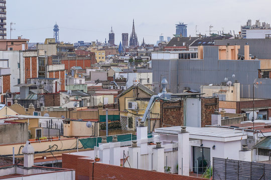 People on balconies during coronavirus pandemic. Barcelona,Spain