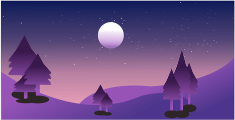 Naklejka premium Night view with moon and stars. vector illustrator
