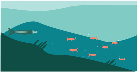 A picture of the ocean decorated with fish, vector illustrator.