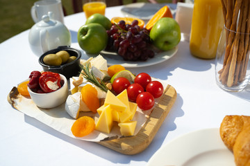 Delicious healthy food and herb on white tableware