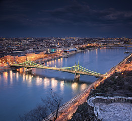 View on the Liberty Bridge in Budapest at night