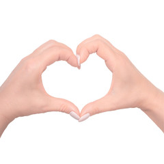 women hands folded in a heart isolated