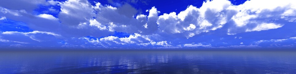 Naklejka na ściany i meble beautiful sky panorama over the sea, seascape with beautiful clouds, 3D rendering