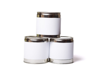 Three metal cans. Cans isolated on a white. Cans wiout lables.