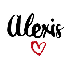 Female name drawn by brush. Hand drawn vector girl name Alexis.