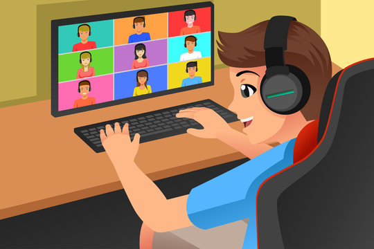 Teenagers Meeting Online With His Friends Illustration