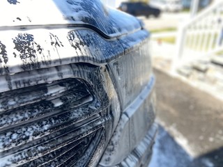A truck with soapy suds