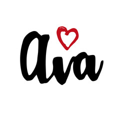 Female name drawn by brush. Hand drawn vector girl name Ava.