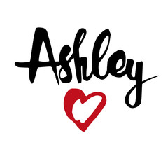 Female name drawn by brush. Hand drawn vector girl name Ashley.