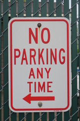 No Parking Any Time Sign With Left Pointing Arrow