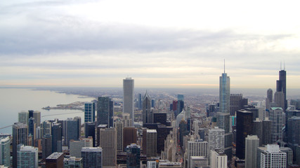 Fototapeta na wymiar CHICAGO, ILLINOIS, UNITED STATES - DEC 11th, 2015: View from John Hancock tower fourth highest building in Chicago