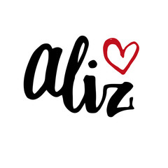 Female name drawn by brush. Hand drawn vector girl name Aliz.
