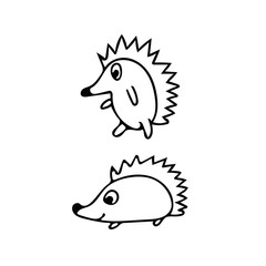 Forest animal hedgehogs hand drawn set elements in doodle style. vector scandinavian monochrome minimalism
