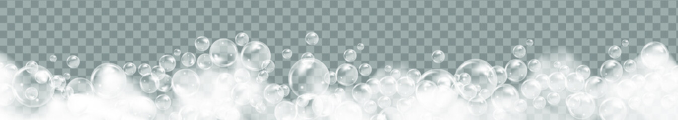 Bath foam isolated on transparent background. Shampoo bubbles texture.Sparkling shampoo and bath lather vector illustration