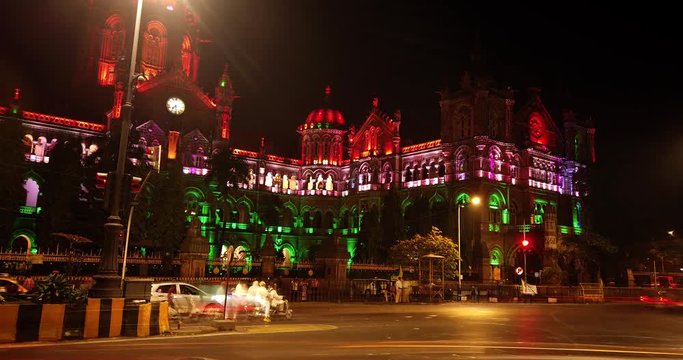 Night Time Lapse In Mumbai,Chhatrapati Shivaji Maharaj Terminus.