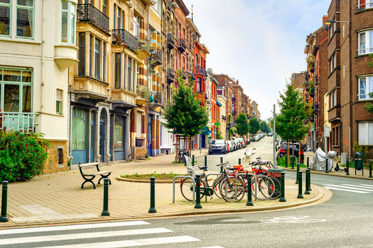 Cityscape, street, bicycles, Brussels, Belgium