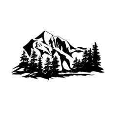 Mountains silhouette.Vector drawing.Graphics.Black and white image.Vector