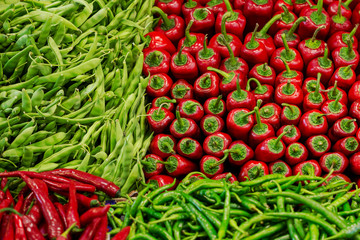 Red bell peppers background, bunch of red bell peppers.
