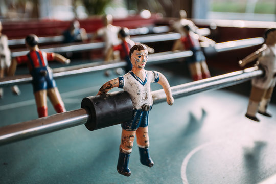 Table football game with players