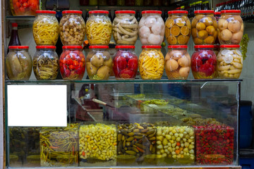 Homemade Pickled Vegetables in Jars Ready to Eat.