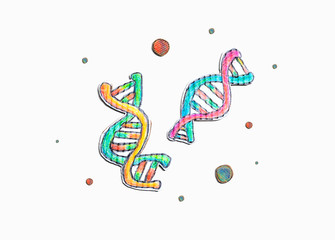 DNA Sequencing theme with cardboard craft drawings - flatlay