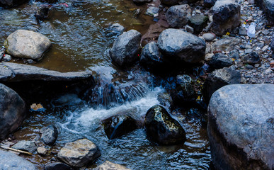 Scenic Aerial Scene - River between two mountains of himalayas, aerial view, crystal clear water
