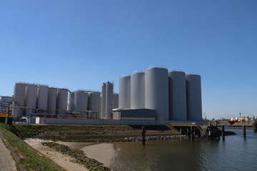 Maastank tank terminal with quay of the Welplaat harbor in the Port of Rotterdam