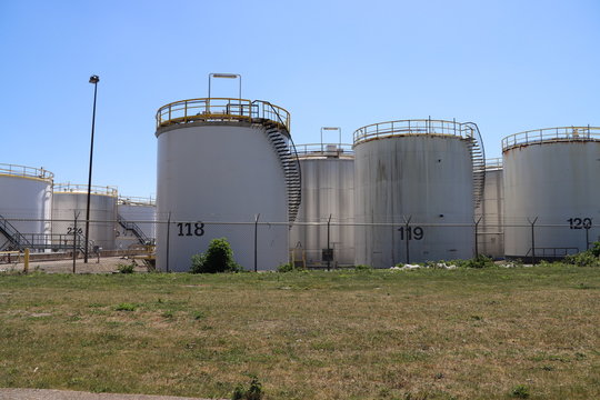 Tank storage of crude oil and chemicals in the Botlek Harbor in the Port of Rotterdam at the LBC terminal