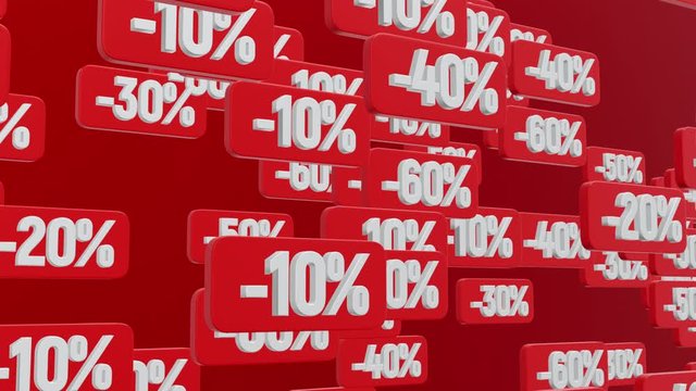 Moving red sales discounts on a red background