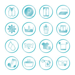 water drops and textile care symbols icon set, gradient style