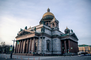 View of St. Isaac's Cathedral at sunset. Saint-Petersburg, Russia.