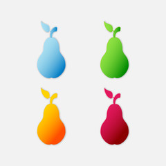 Colorful set of Paper cut Pear icon isolated on grey background. Fruit with leaf symbol. Paper art Style. Vector isolated illustration