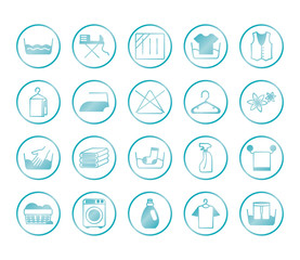 washing machine and textile care symbols icon set, gradient style