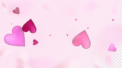 Realistic Hearts Vector Confetti. Valentines Day Tender Pattern. Rich VIP Gift, Birthday Card, Poster Background Valentines Day Decoration with Falling Down Hearts Confetti. Beautiful Pink Frame